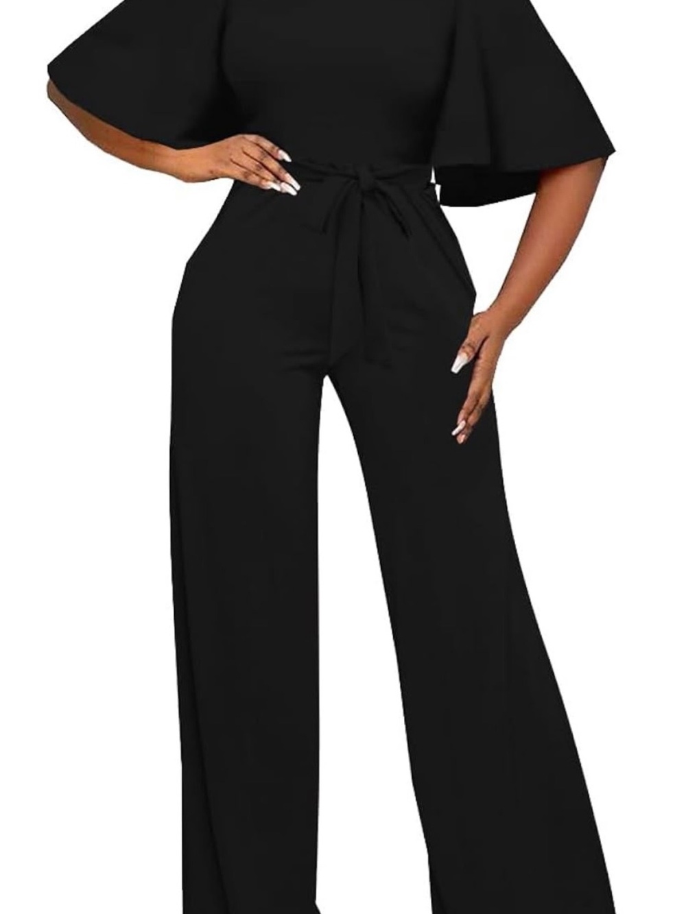 Amazon NWOT Black Wide-Leg Jumpsuit with Tie and pockets